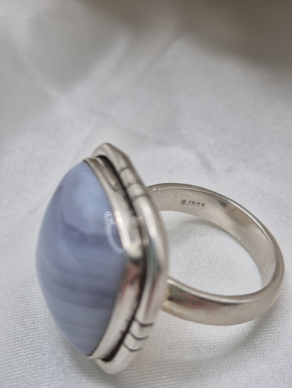 Size 10 1/4 Blue Lace Agate 1" Statement Ring. Healing Stone SJ925 Sterling